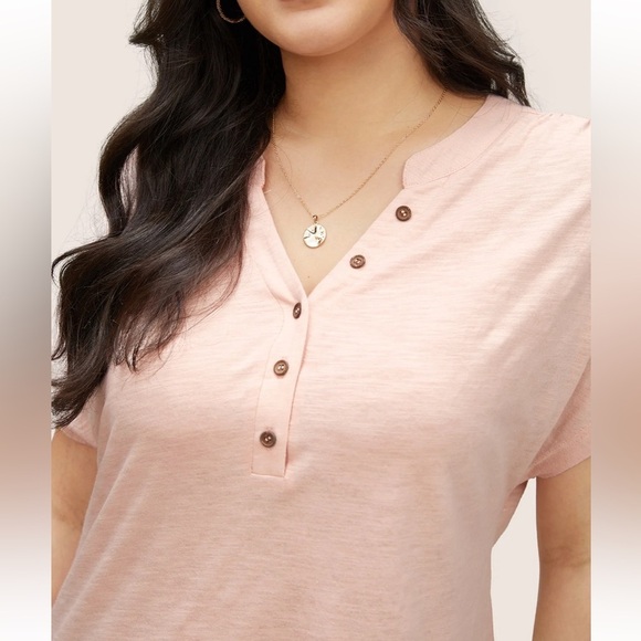 BloomChic Plus Size Cotton Solid Notched Dolman Sleeve T-shirt - Picture 3 of 7